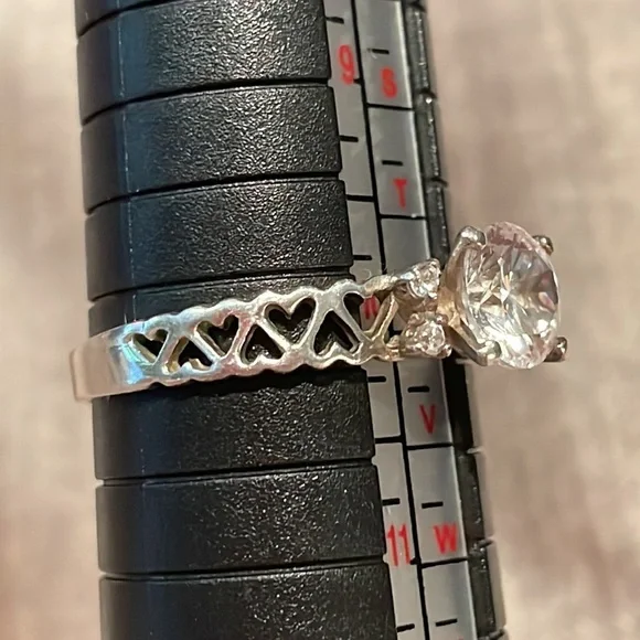 Sterling Silver Heart Engagement Ring 925 Size 10 - Picture 5 of 8